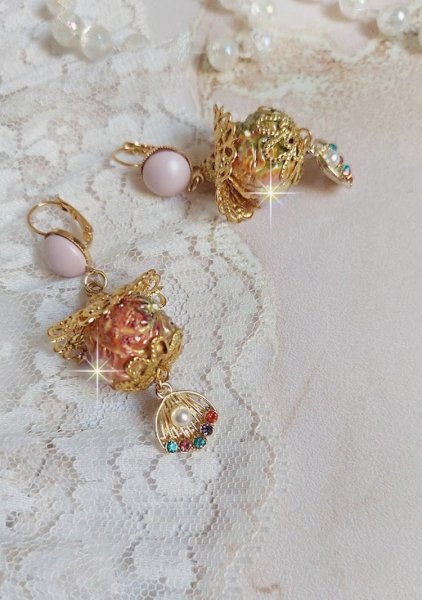 BO Cord&eacute;lia mont&eacute;es avec perles en c&eacute;ramique &eacute;maill&eacute;e, coupelles, estampes et cristaux