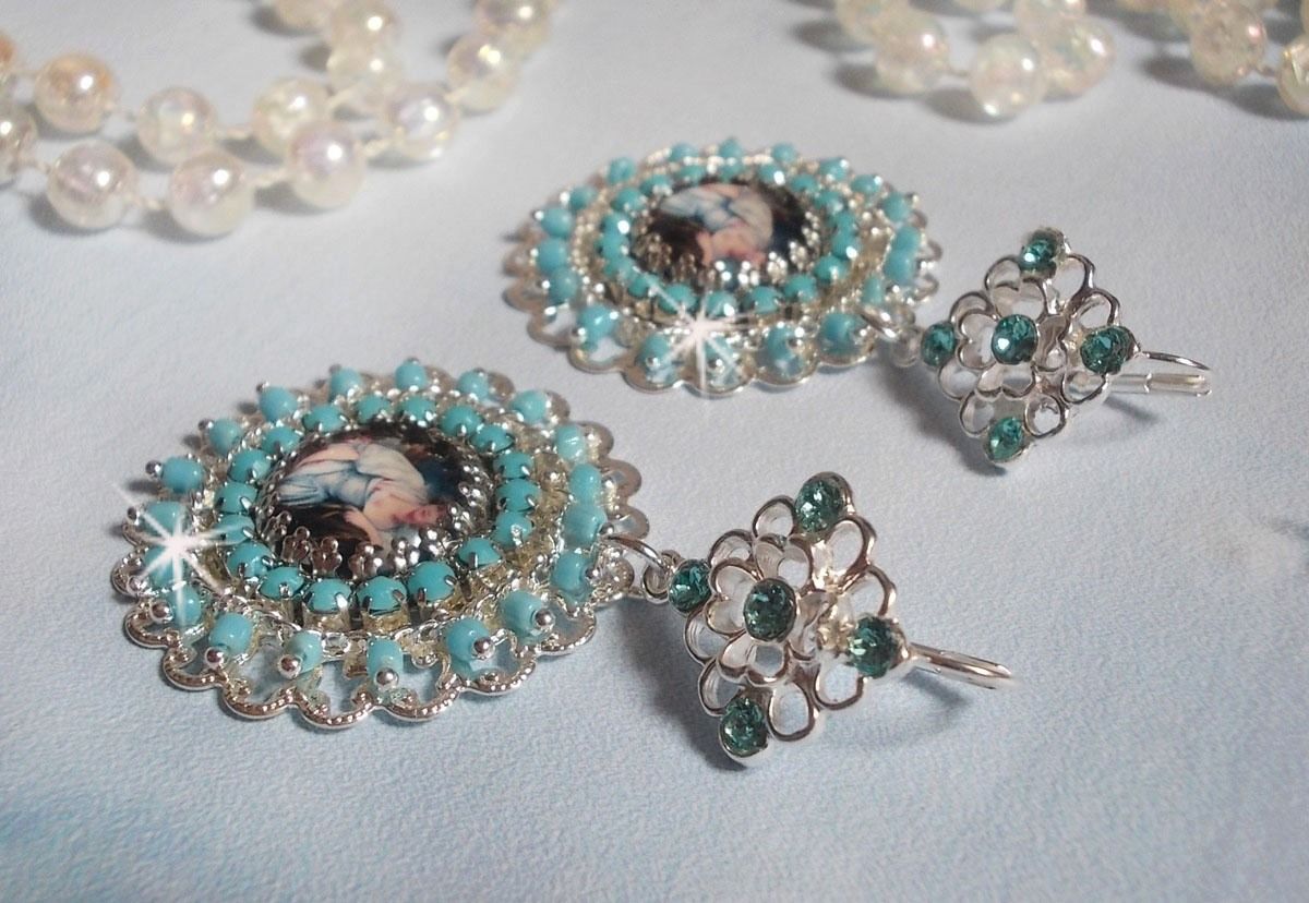 BO Moment de Détente erstellt mit Cabochon-Lupen Vintage Damen, Swarovski-Kristallen, Stempeln und Glasperlen