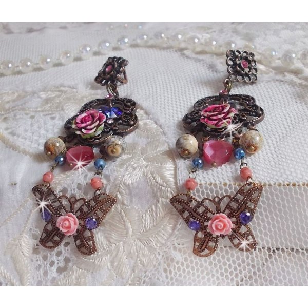 BO Roses and Butterfly ganz sanft mit diesen Blumen- und Schmetterlingsstempeln, Katzenaugen-Glasperlen und facettiertem rosa Marmor