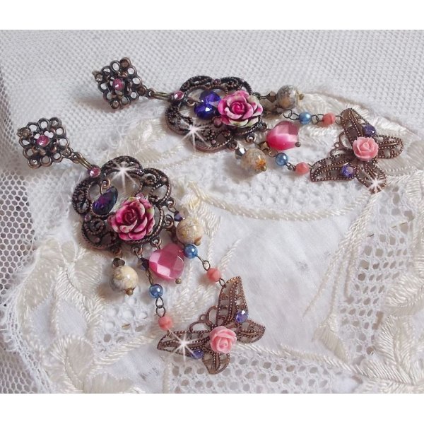 BO Roses and Butterfly ganz sanft mit diesen Blumen- und Schmetterlingsstempeln, Katzenaugen-Glasperlen und facettiertem rosa Marmor