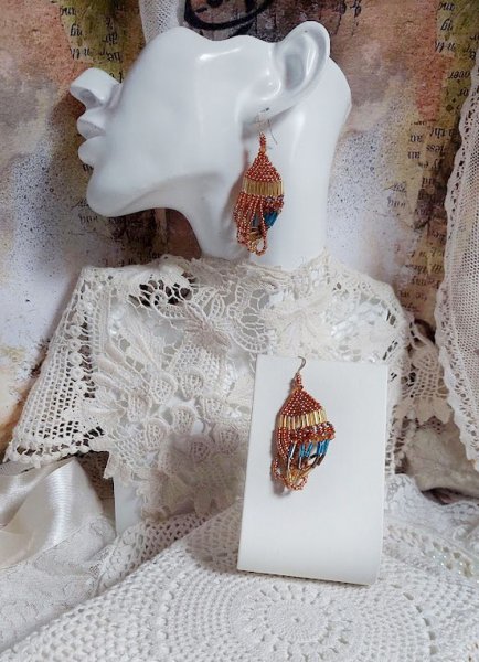 BO Tangerine mont&eacute;es avec rocailles verre, perles cristal Swarovski et crochets d&rsquo;oreilles Gold filled 14 carats