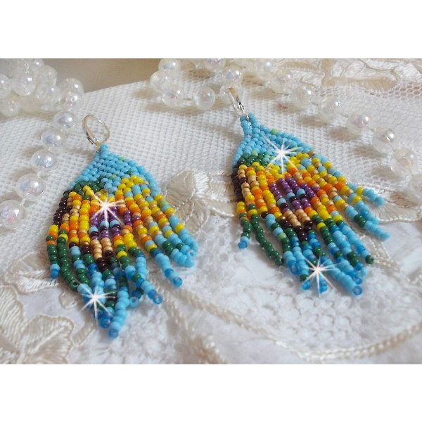 BO Sonnenblumen kreiert mit Rocailles in Fr&uuml;hlingsfarben und Dormeuse aus Silber 925/1000