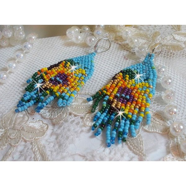 BO Sonnenblumen kreiert mit Rocailles in Fr&uuml;hlingsfarben und Dormeuse aus Silber 925/1000