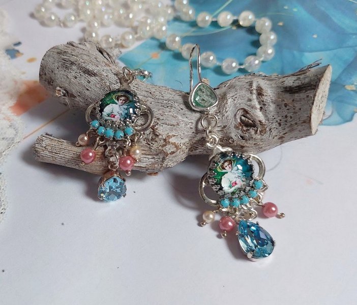 BO Caprice &eacute;l&eacute;gant avec cabochons verres, perles en verre, strass et perles cristal Swarovski