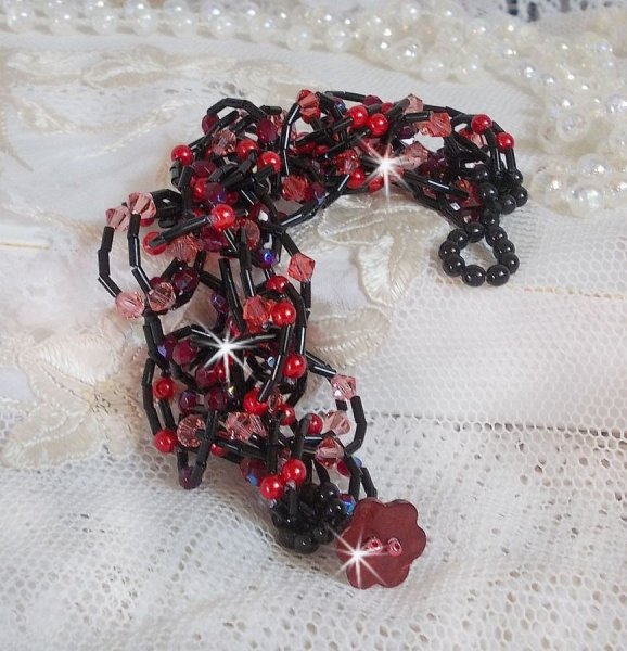 Feeling Armband mit R&ouml;hrchen-Rocailles, Perlmuttperlen und Kreiseln in Swarovski-Kristall