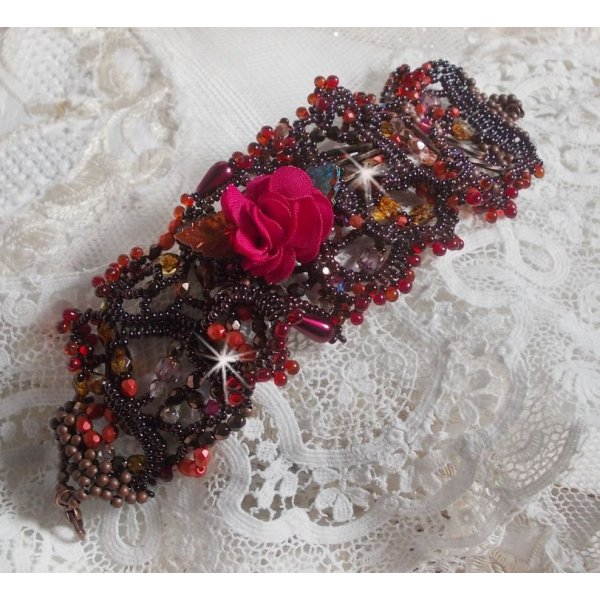 Belle H&eacute;l&egrave;ne Manschettenarmband ganz aus Rocailles, Stoffblume, Edelsteinperlen (Calcit gelb/wei&szlig;) und Rocailles