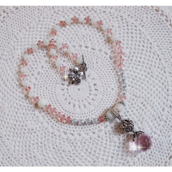 Halskette mit Anh&auml;nger Irisierende Rose, bestickt mit Swarovski-Kristallen, 925er Silber und Mondsteinen