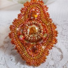 Rumba Ring bestickt mit einem schönen orangefarbenen Swarovski-Kristall, Facetten und Rocailles Miyuki