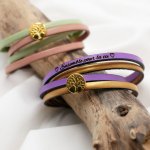 Lederarmband in Duo-Farben anpassbar mit goldenem Cabochon Lebensbaum