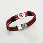 Herrenarmband aus rotem Duoleder mit Steppnähten Lebensbaum anpassbar 