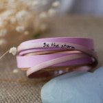 Manschette Armband Double-Turn aus rosa Leder personalisiert  