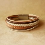 Multi-Leder-Manschettenarmband für Frauen in Beigetönen