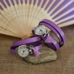 Lederarmbanduhr Lilac 2 oder 3 Runden mit Pompon