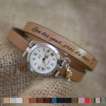 Uhr mit Lederarmband 2 Runden, personalisierbar, mit silbernem Zifferblatt