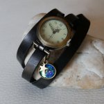 Uhr Lederarmband mit blauem Cabochon-Schuppenmuster