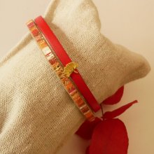 Duo-Lederarmband Rouget mit goldenen Pailletten und Gingko-Dekor  