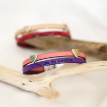 Lederarmband in Duo Schlaufen Herzen anpassbare Frau 