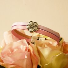 Damenarmband Duo Leder Blume Dekor zu personalisieren 