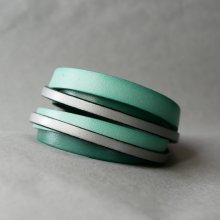 Manschette Armband Double-Turn Leder Grün und Silber personalisierte  