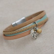 Armband Manschette Frau Multi Leder Beige Sand Anhänger nach Wahl