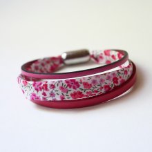 Damenarmband Trio Leder & Liberty Blumen rosa 
