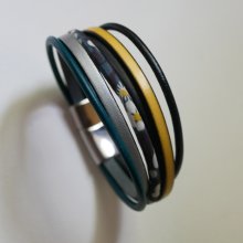 Mehrreihiges Manschettenarmband aus Leder und Liberty-Kordel in Anthrazitgrau