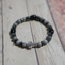 Herrenarmband Kreuz und Perlen hematit und grau