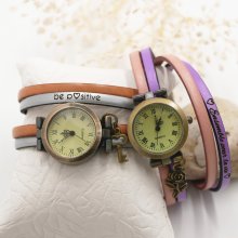 Uhr personalisierbares Armband Double-Turn Leder Duo Farben