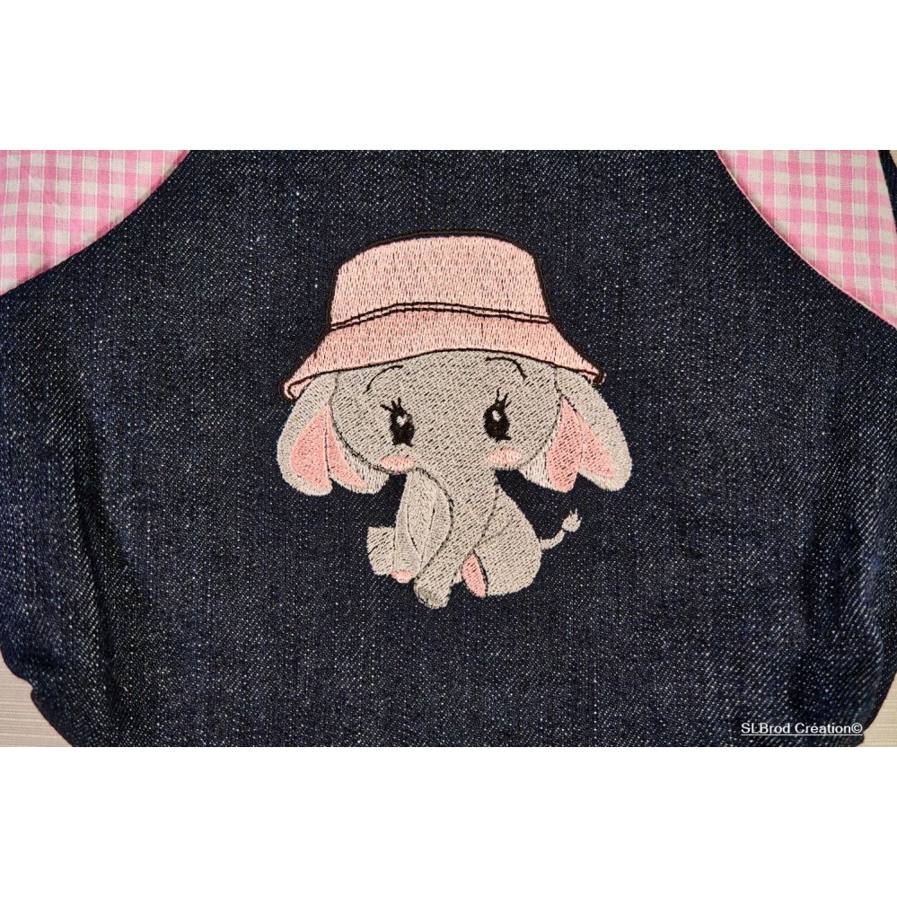 Bestickter Kinderrucksack Elefant mit rosa Hut anpassbar