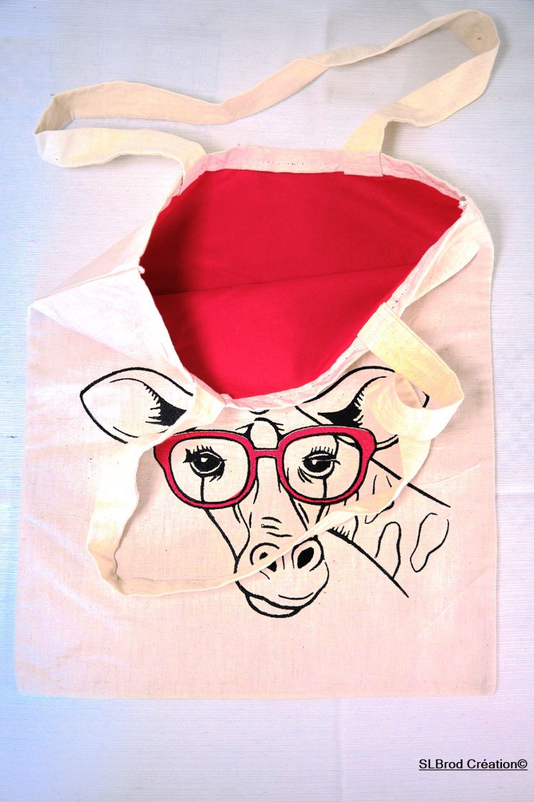 Bestickte Tote Bag Giraffe rote Brille anpassbar