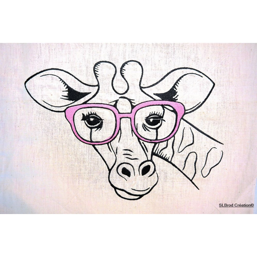 Tote Bag bestickt Giraffe Brille rosa anpassbar