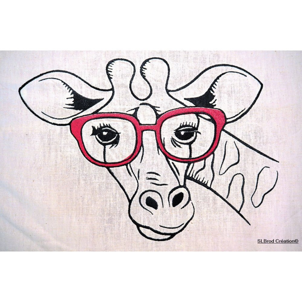Bestickte Tote Bag Giraffe rote Brille anpassbar