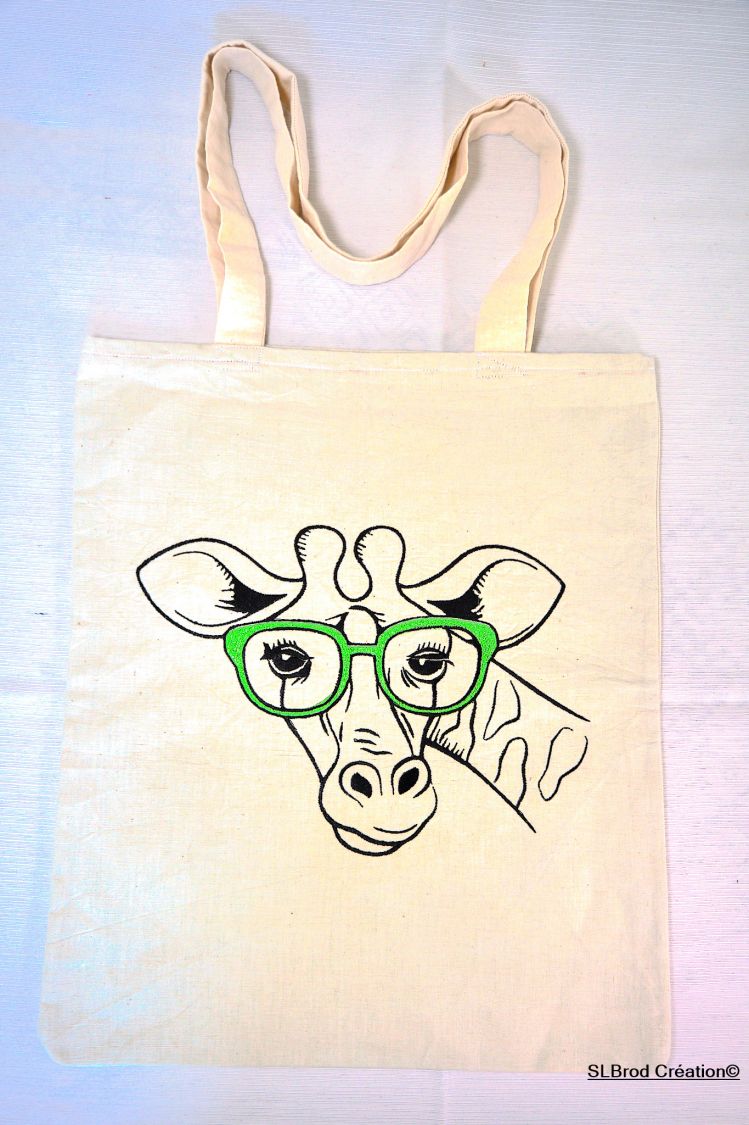 Bestickte Tote Bag Giraffe grüne Brille anpassbar