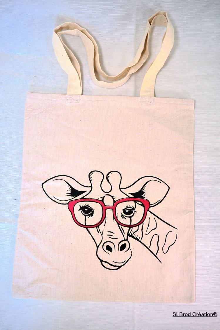 Bestickte Tote Bag Giraffe rote Brille anpassbar