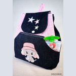 Bestickter Kinderrucksack Elefant mit rosa Hut anpassbar